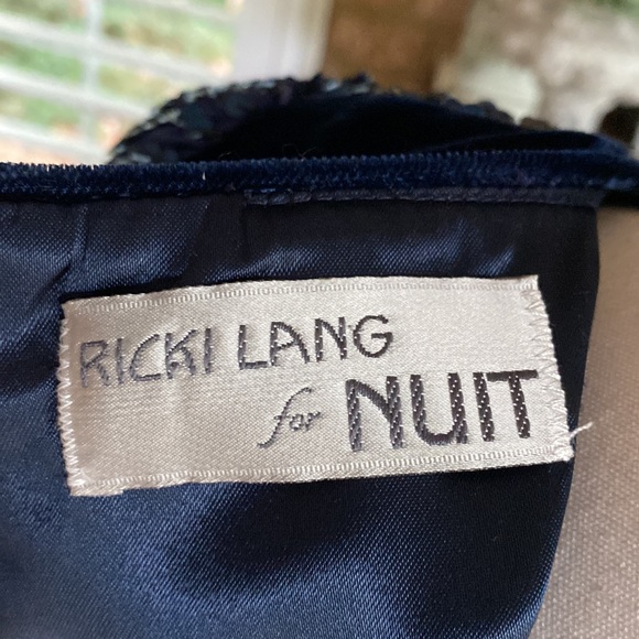 RICKI LANG FOR NUIT VINTAGE DEEP BLUE SEQUIN VELVET DRESS 4 EXCELLENT - Picture 7 of 9